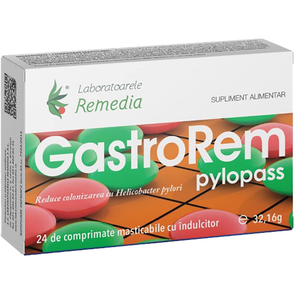 Supliment Gastrorem Pylopass, 24 comprimate, LABORATOARELE REMEDIA
