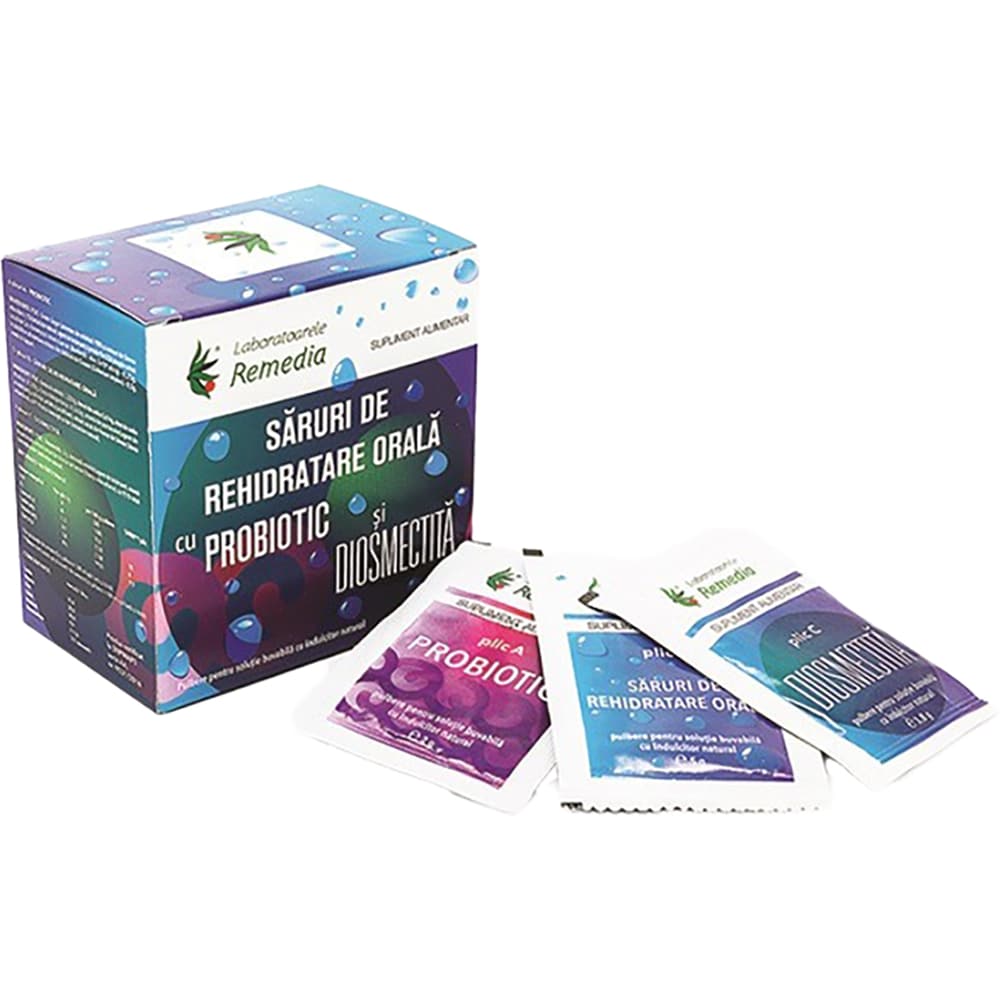 Supliment alimentar Saruri de Rehidratare cu Probiotic si Diosmectita, 24 plicuri, LABORATOARELE REMEDIA