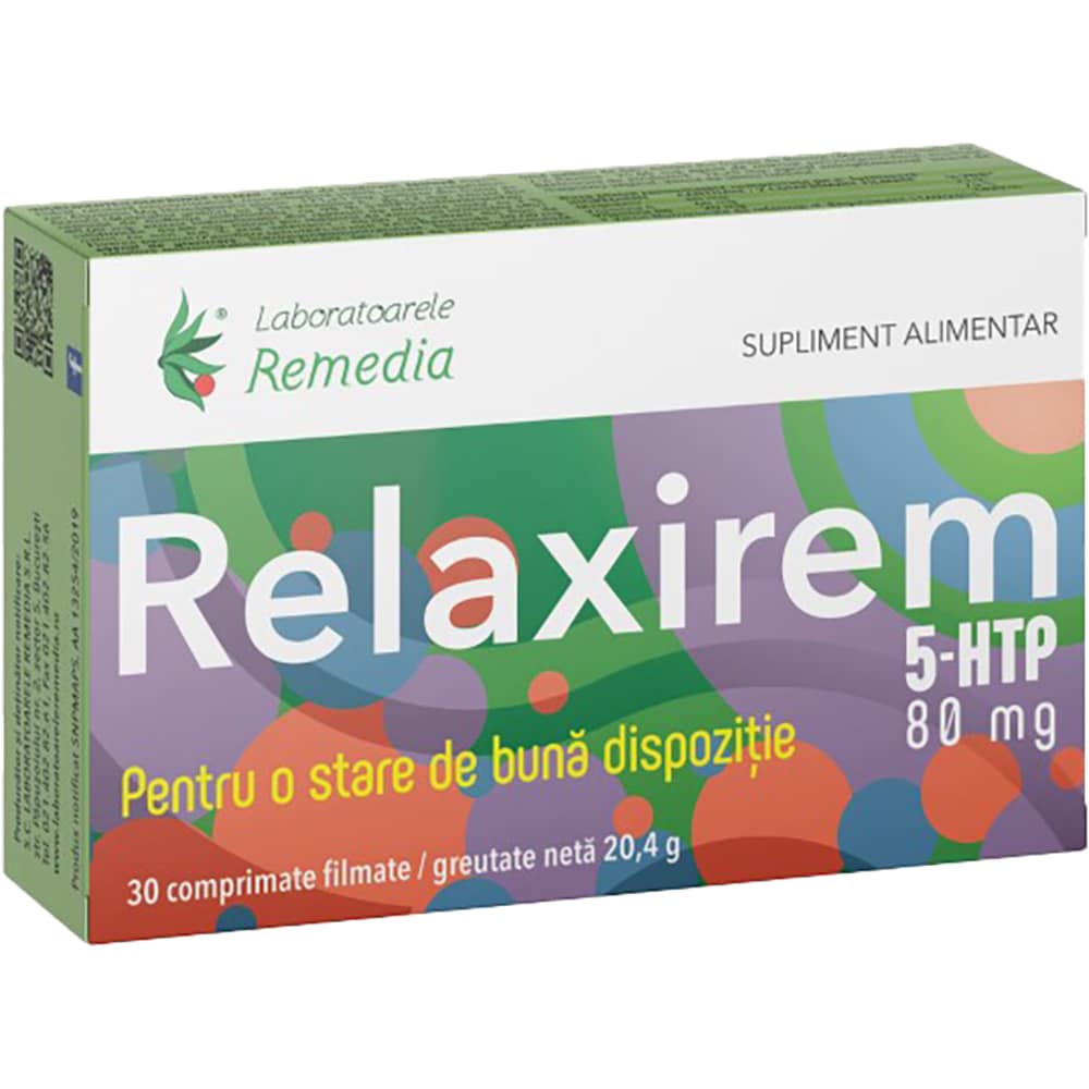 Supliment alimentar Relaxirem 5-HTP 80 mg, 30 comprimate, LABORATOARELE REMEDIA