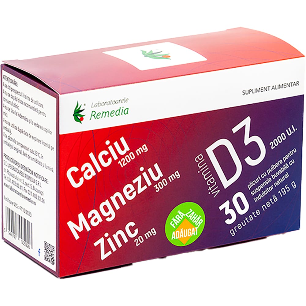 Supliment Ca+Mg+Zn+Vitamina D3, 30 doze, LABORATOARELE REMEDIA