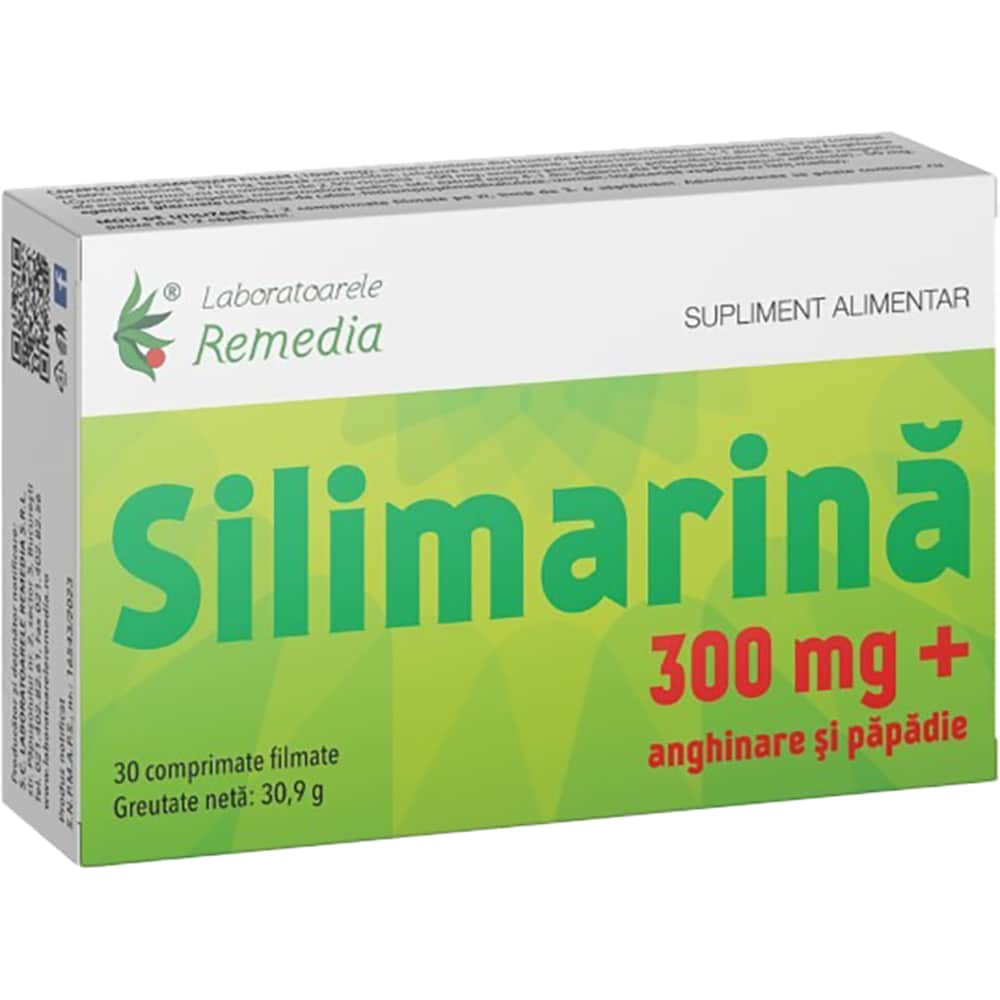 Supliment alimentar Silimarina 300 mg + Anghinare si Papadie, 30 comprimate filmate, LABORATOARELE REMEDIA