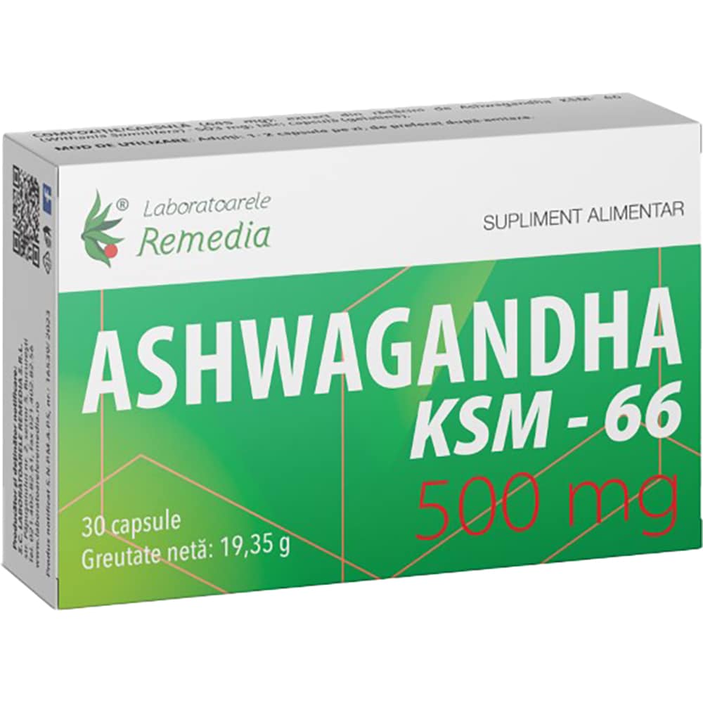 Supliment Ashwagandha KSM-66 500 mg, 30 capsule, LABORATOARELE REMEDIA