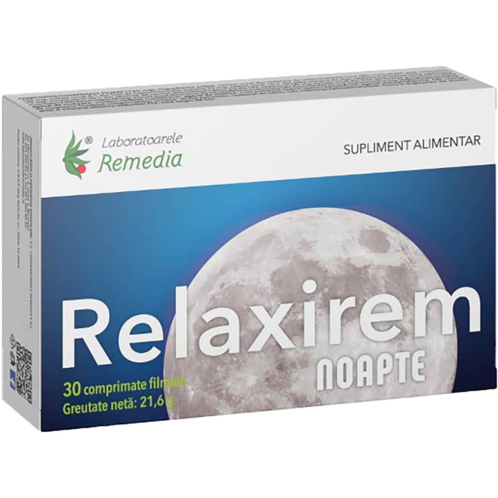 Supliment alimentar Relaxirem Noapte, 30 comprimate filmate, LABORATOARELE REMEDIA