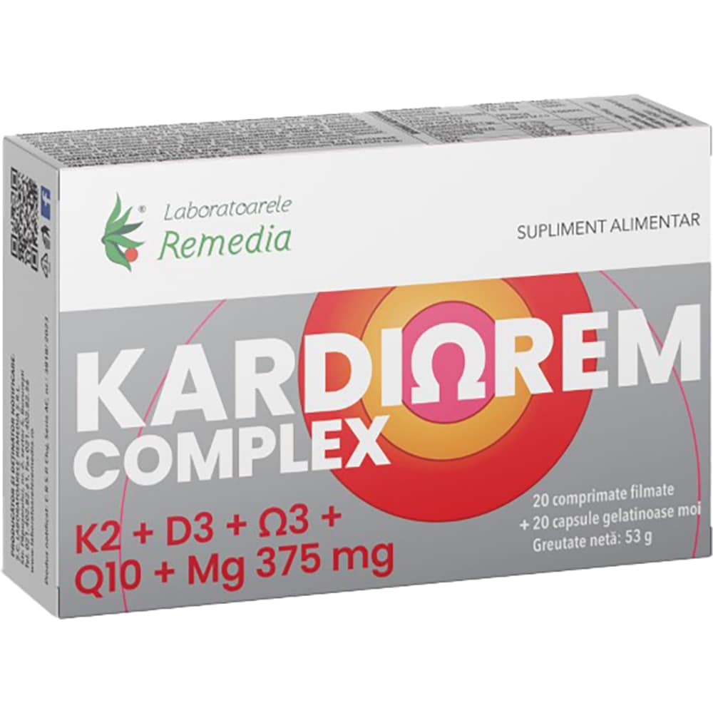 Supliment alimentar Kardiorem complex, 20 comprimate + 20 capsule gel moi, LABORATOARELE REMEDIA