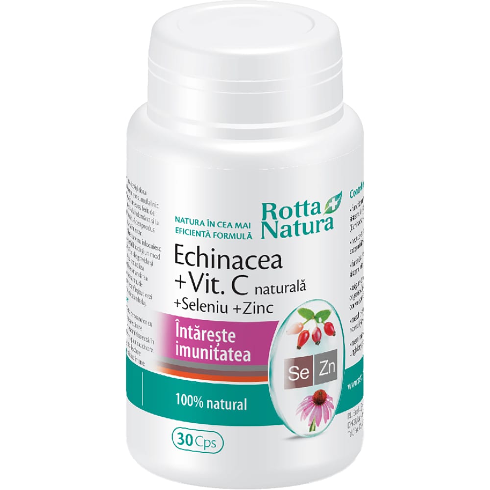 Supliment alimentar Echinacea + Vitamina C Naturala + Seleniu + Zinc, 30 capsule, ROTTA NATURA