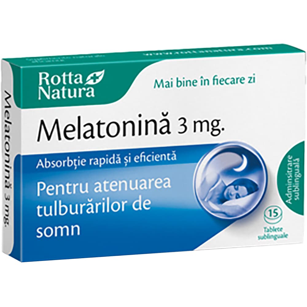 Supliment alimentar Melatonina, 3 mg, 15 tablete sublinguale, ROTTA NATURA
