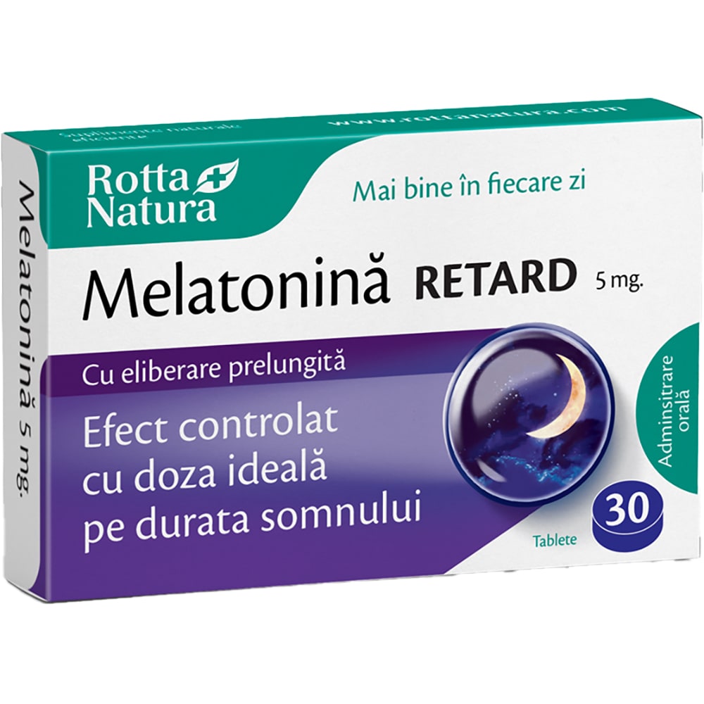 Supliment alimentar Melatonina Retard, 5 mg, 30 tablete, ROTTA NATURA