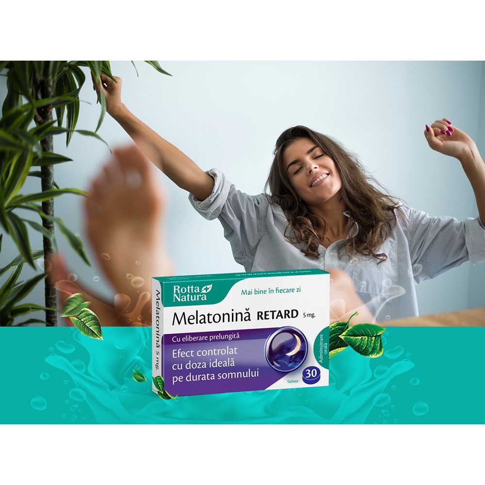Supliment alimentar Melatonina Retard, 5 mg, 30 tablete, ROTTA NATURA