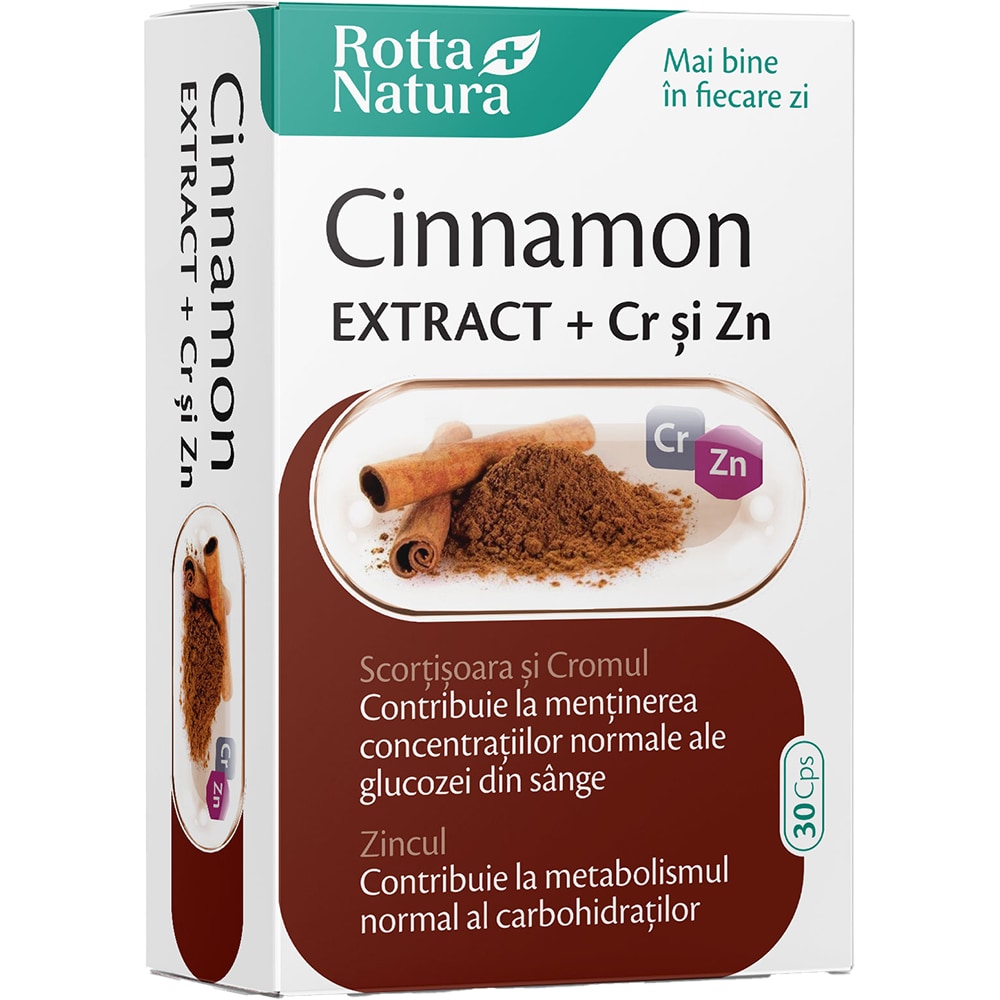 Supliment Cinnamon Extract + Crom si Zinc, 30 capsule, ROTTA NATURA