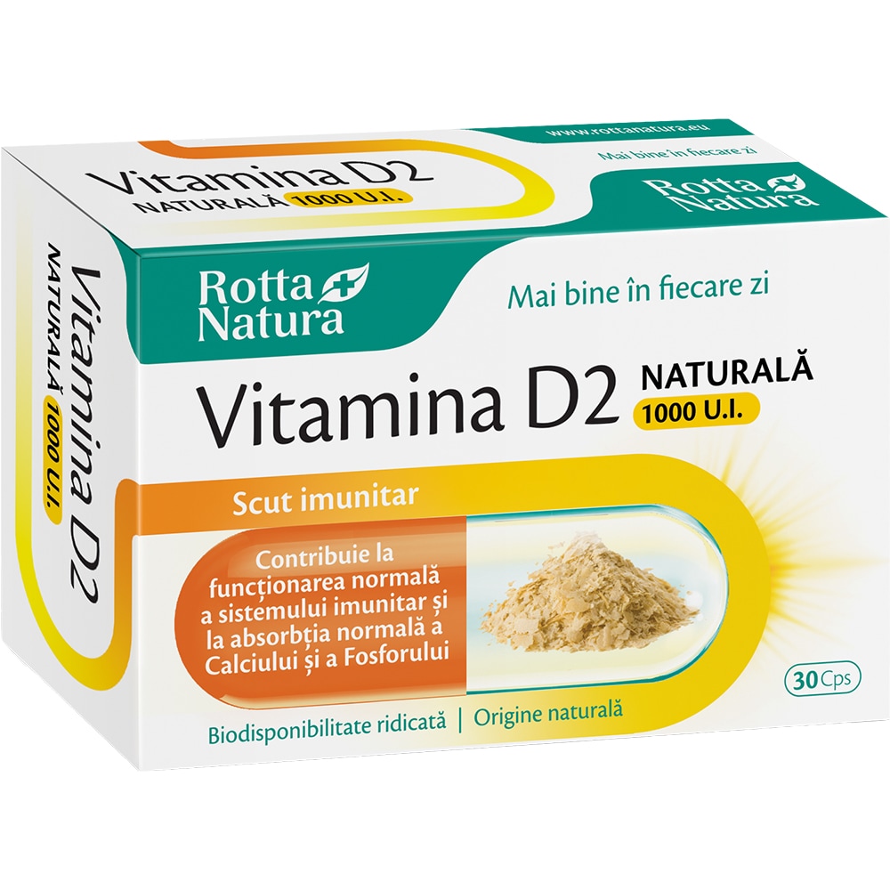 Supliment Vitamina D2 naturala 1000 U.I, 30 capsule, ROTTA NATURA