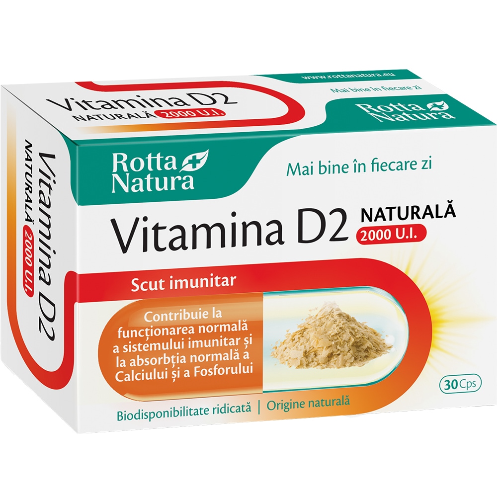 Supliment Vitamina D2 naturala 2000 U.I, 30 capsule, ROTTA NATURA