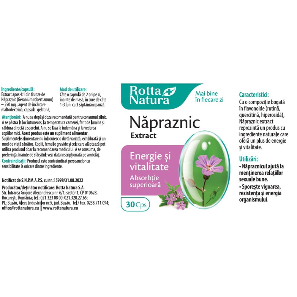 Supliment Napraznic Extract, 30 capsule, ROTTA NATURA