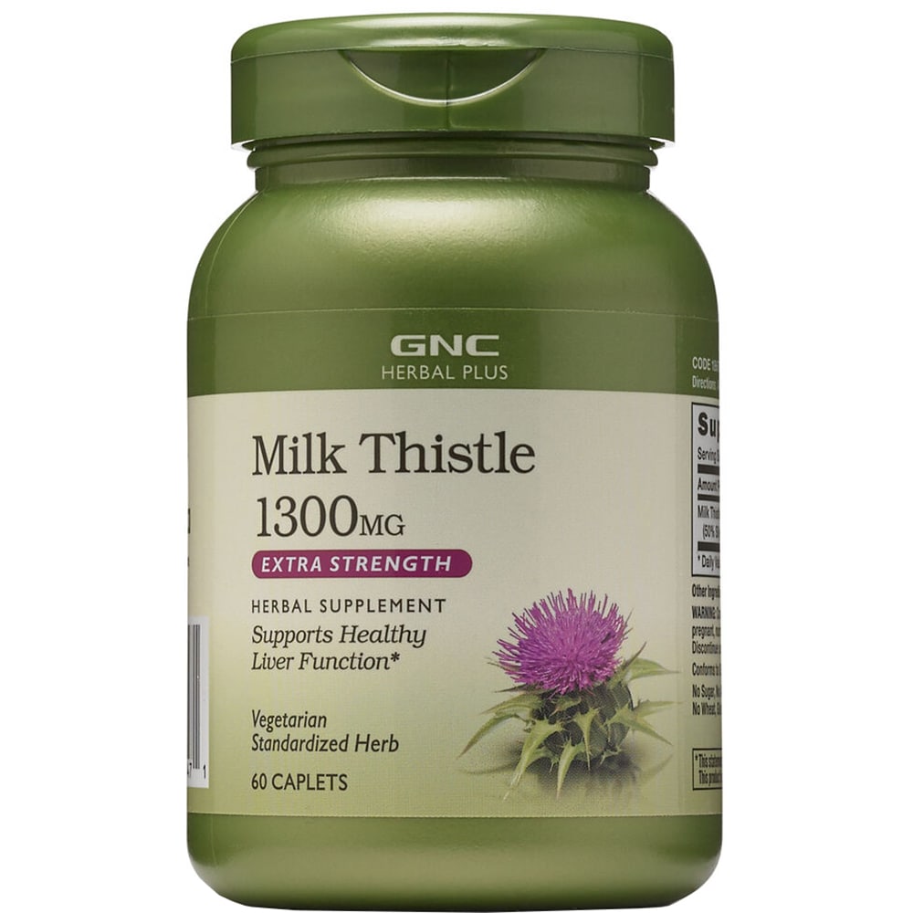 Supliment alimentar Extract Standardizat Silimarina 1300 mg Milk Thistle, 60 tablete vegetale, GNC