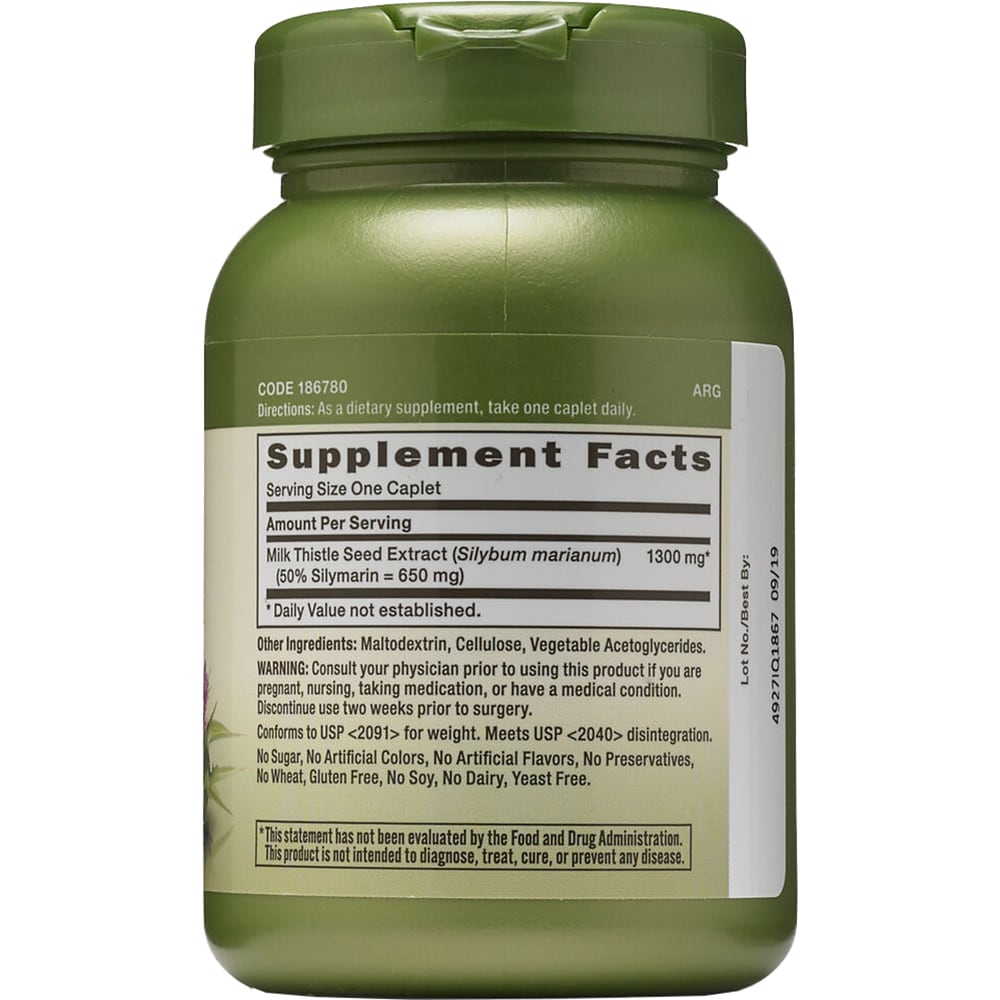 Supliment alimentar Extract Standardizat Silimarina 1300 mg Milk Thistle, 60 tablete vegetale, GNC