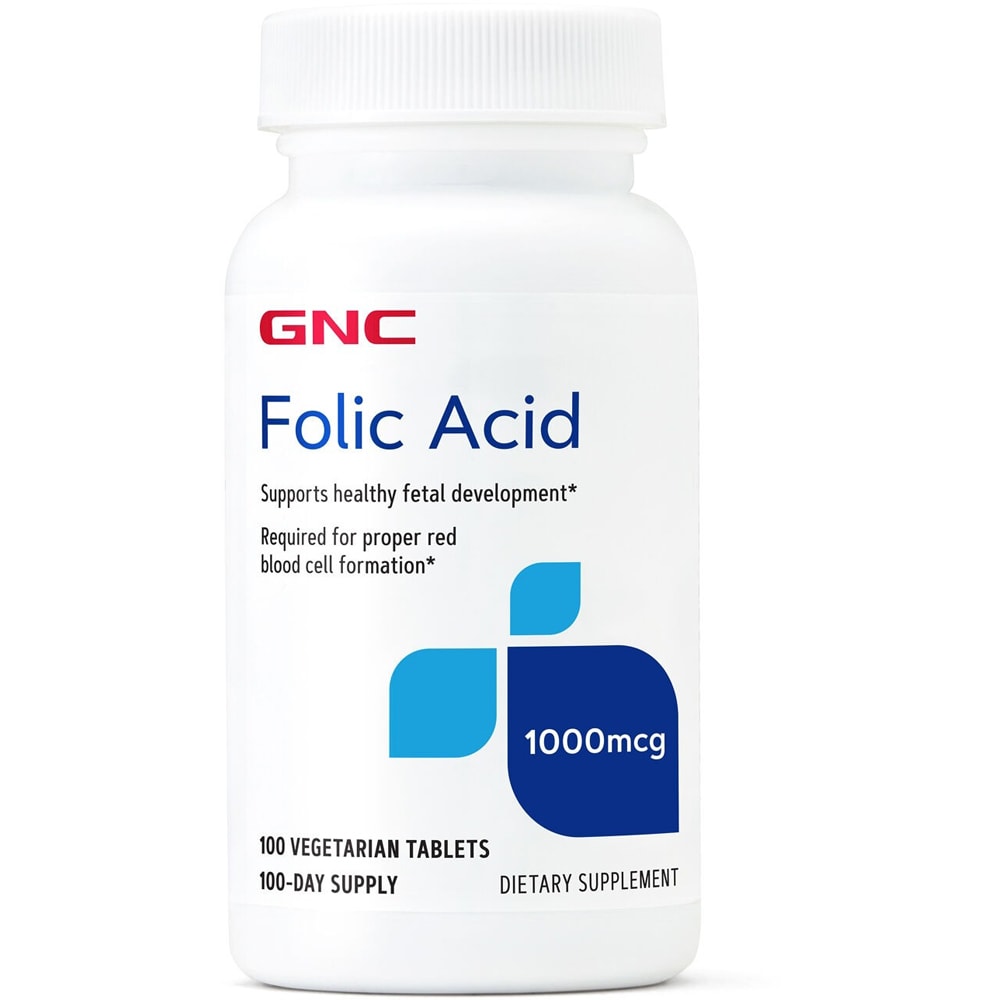 Supliment alimentar Acid Folic 1000 mcg, 100 tablete, GNC