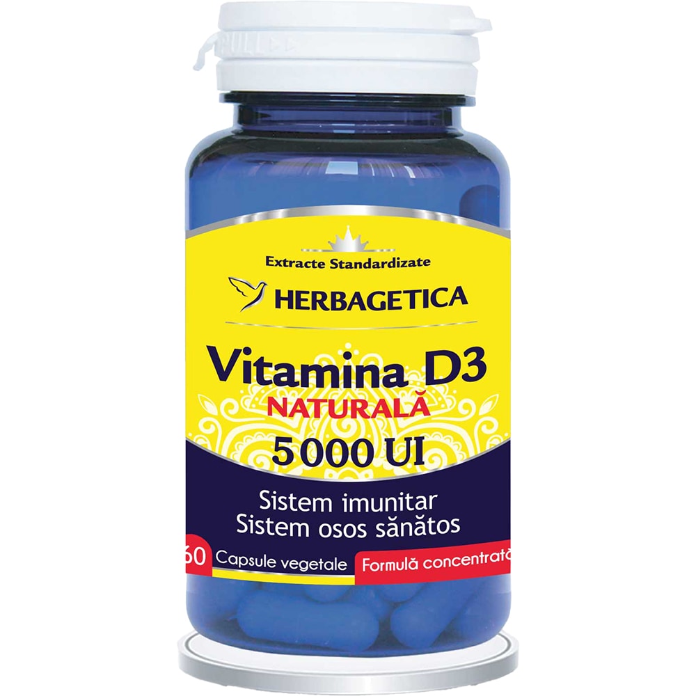 Supliment Vitamina D3 Naturala 5.000 UI, 60 capsule, HERBAGETICA