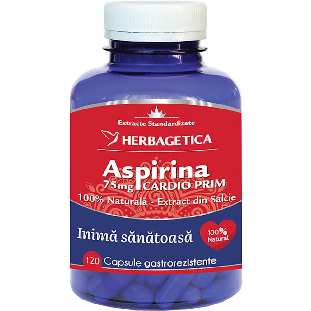 Supliment alimentar Aspirina Naturala Cardio Prim 75 mg, 120 capsule, HERBAGETICA