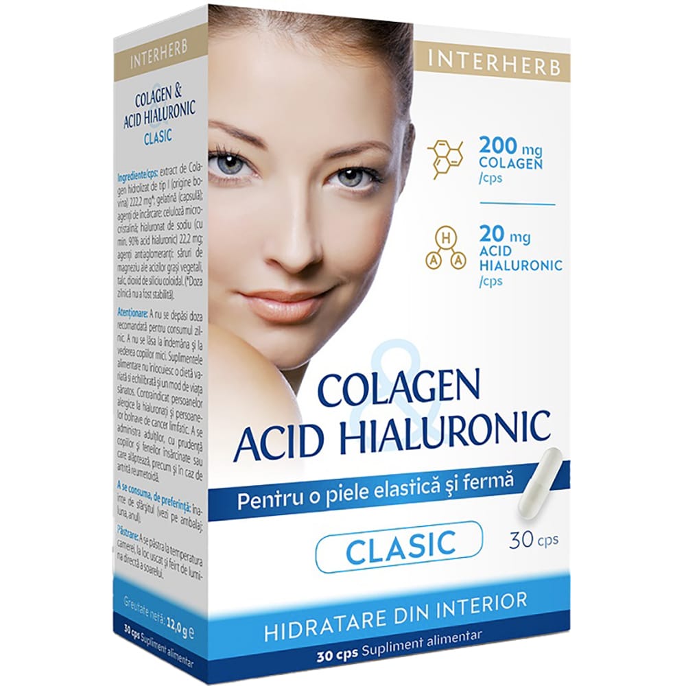 Colagen si Acid Hialuronic clasic, 30 capsule, INTERHERB