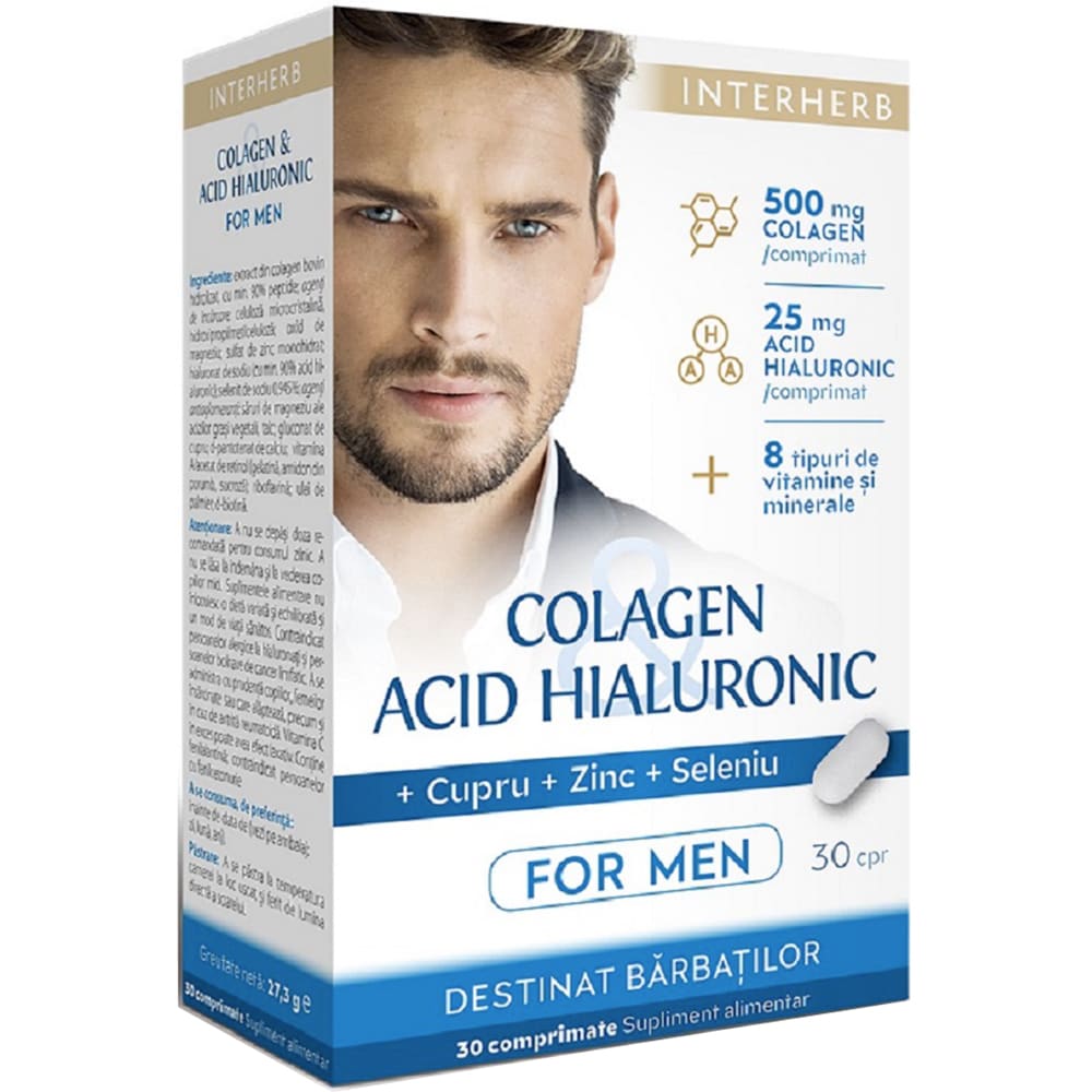 Colagen si Acid Hialuronic pentru barbati, 30 comprimate, INTERHERB