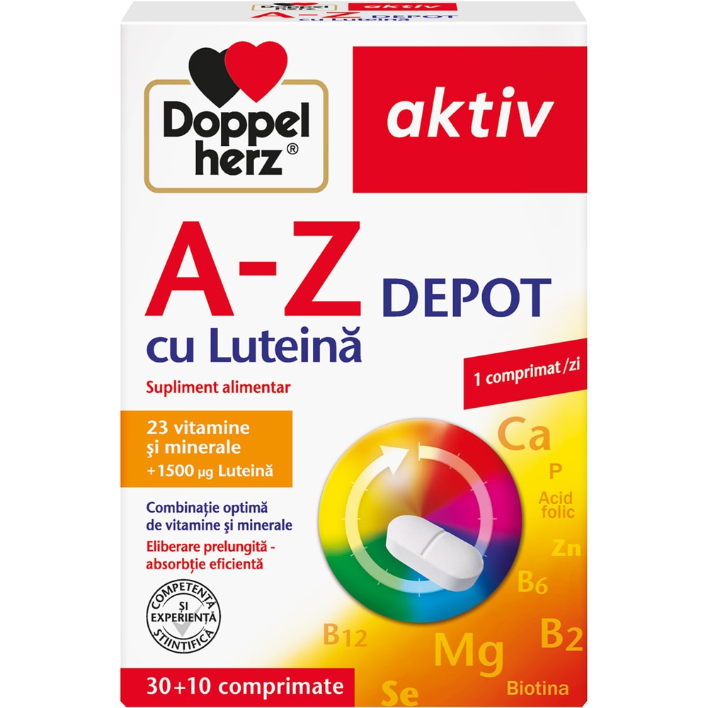 Supliment alimentar Aktiv A-Z Depot cu luteina, 30 + 10 comprimate, DOPPELHERZ