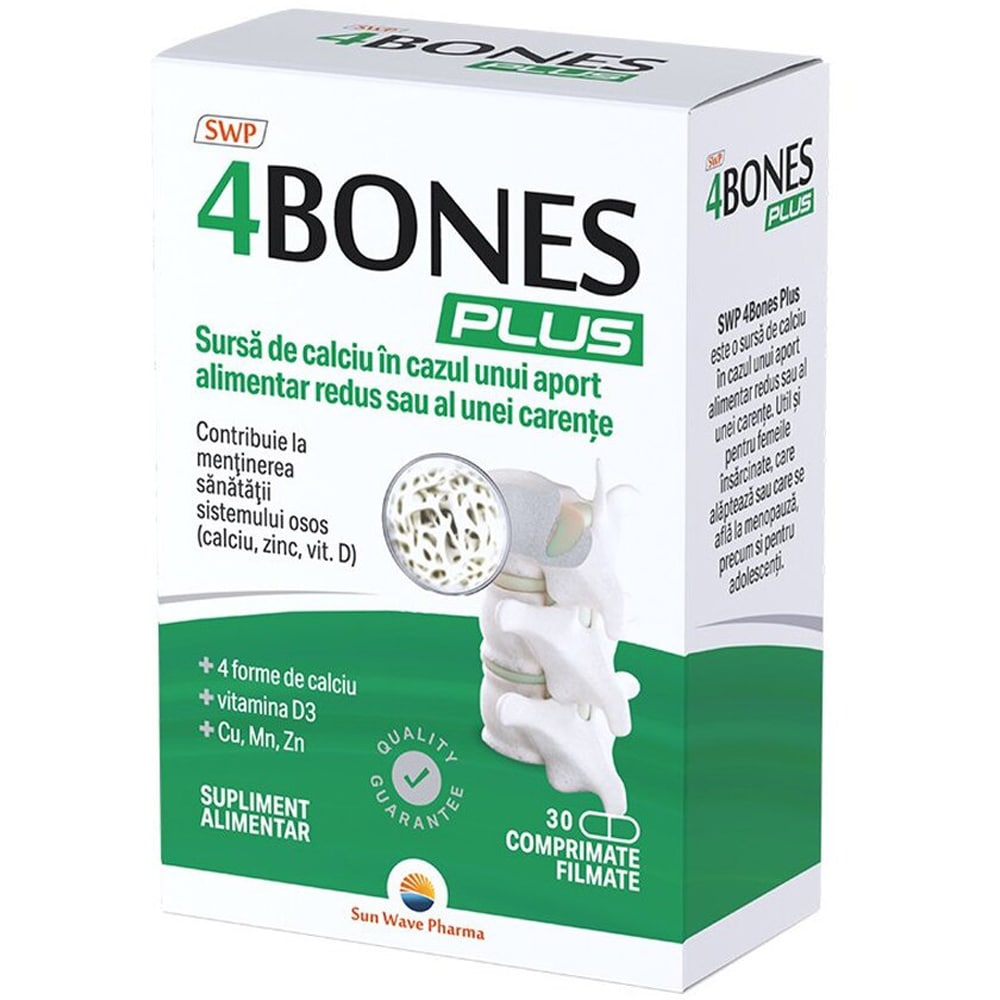 Supliment alimentar 4 Bones Plus, 30 comprimate filmate, SUN WAVE PHARMA