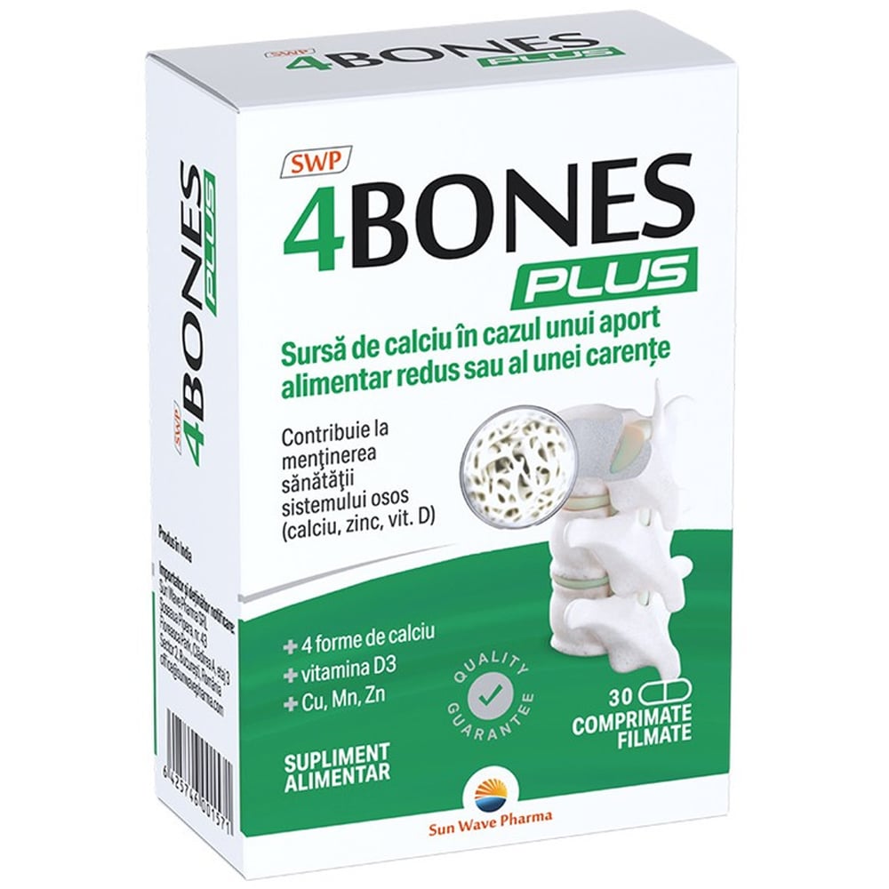 Supliment alimentar 4 Bones Plus, 30 comprimate filmate, SUN WAVE PHARMA