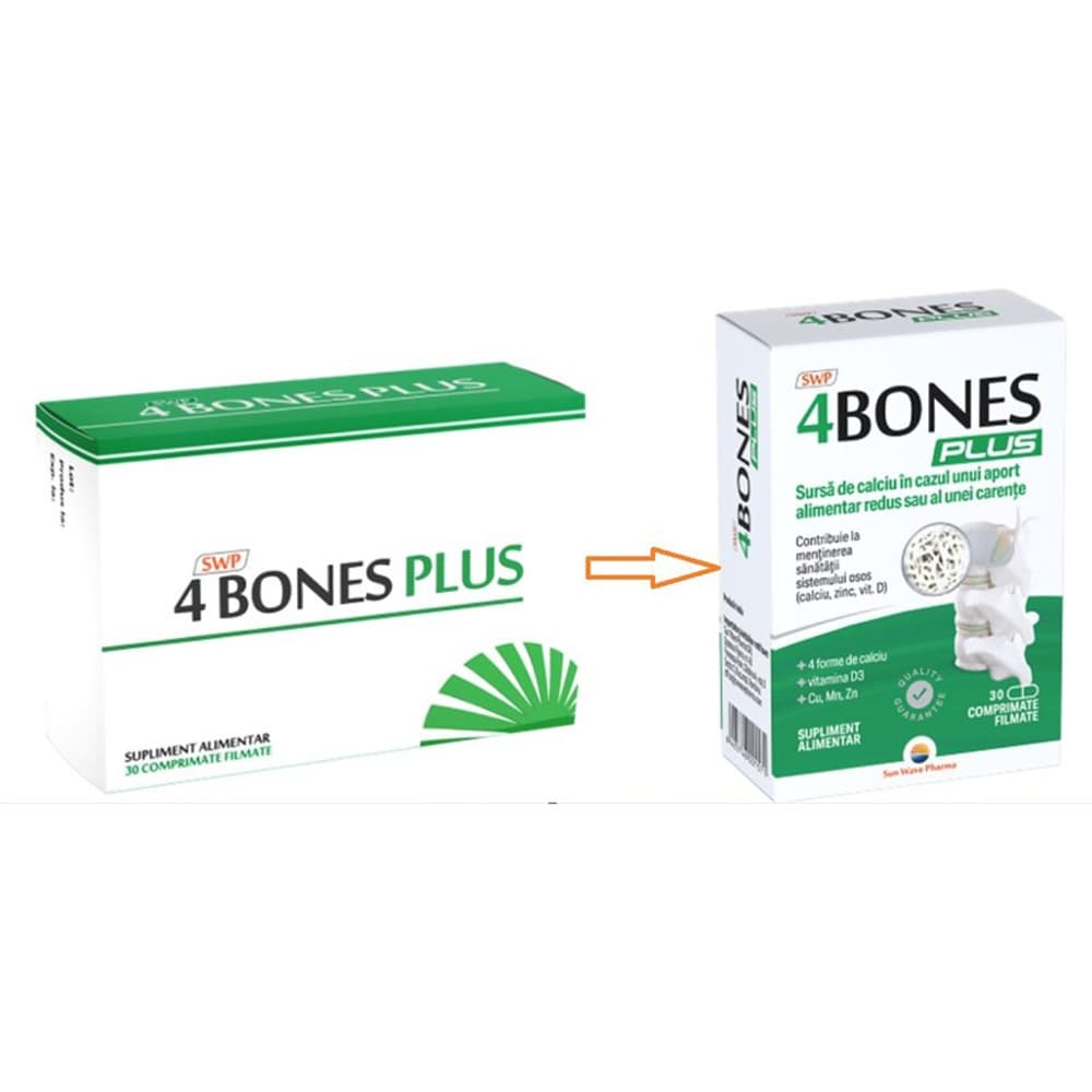 Supliment alimentar 4 Bones Plus, 30 comprimate filmate, SUN WAVE PHARMA