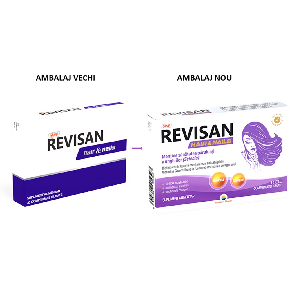 Supliment alimentar Revisan Hair & Nail, 30 comprimate filmate, SUN WAVE PHARMA