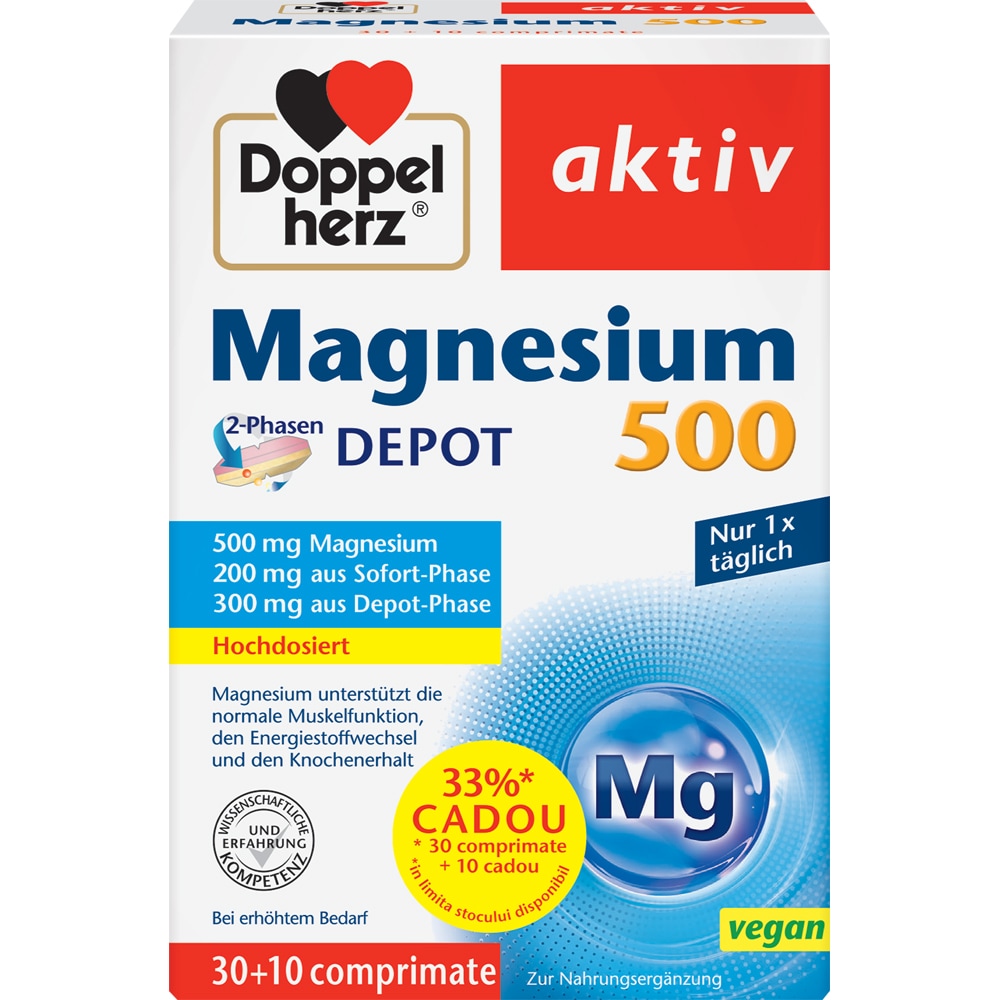 Supliment alimentar Aktiv Magneziu 500, 30 + 10 comprimate, DOPPELHERZ