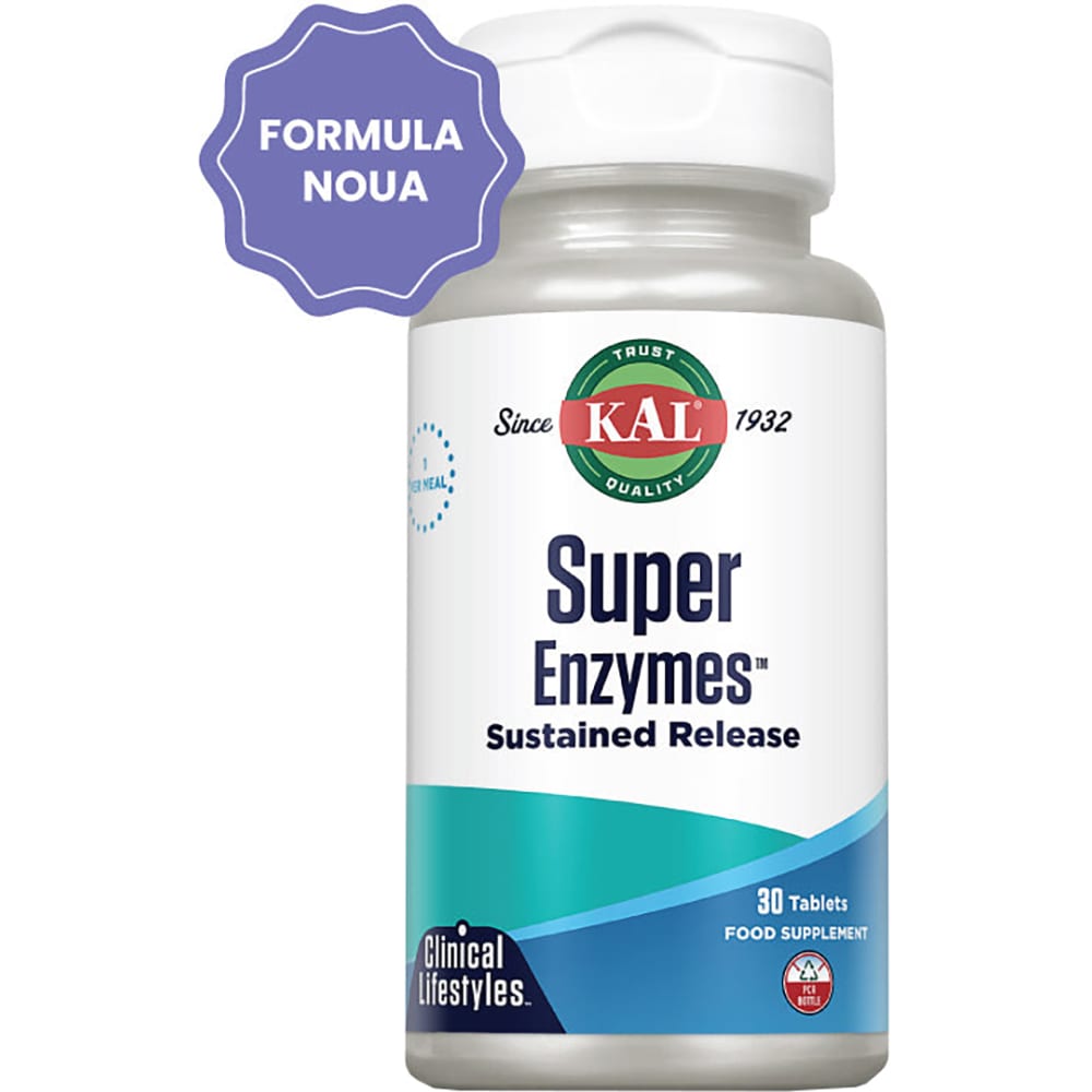 Supliment alimentar Super Enzymes KAL, 30 tablete Bi-Layer, SECOM