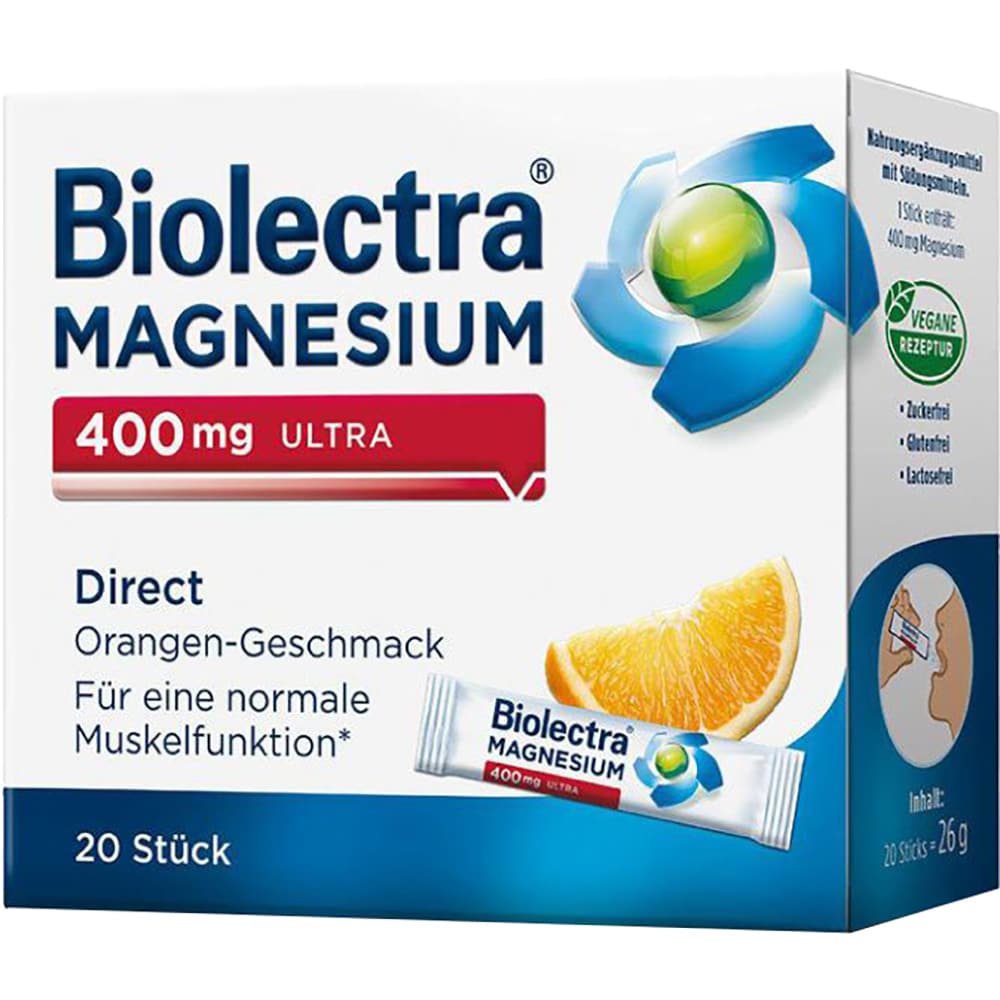 Supliment alimentar Biolectra Magneziu Ultra 400mg cu aroma de portocala, 20 plicuri, VEDRA
