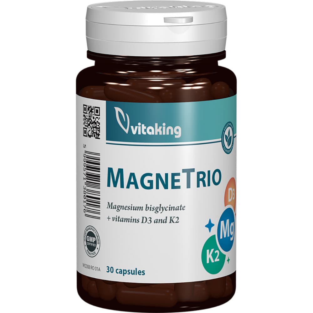 Supliment MagneTrio-Bisglicinat de Magneziu + K2 90 mcg + D3 1000UI, 30 capsule, VITAKING