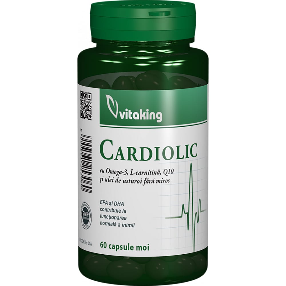 Supliment Complex Cardiolic cu Omega 3, L-carnitina si Q10, 60 capsule moi, VITAKING