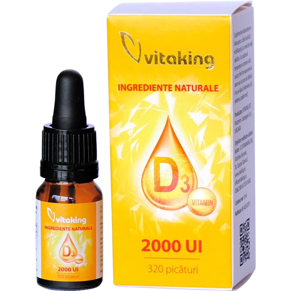 Supliment alimentar Picaturi de Vitamina D3, 2000UI, 10 ml, VITAKING