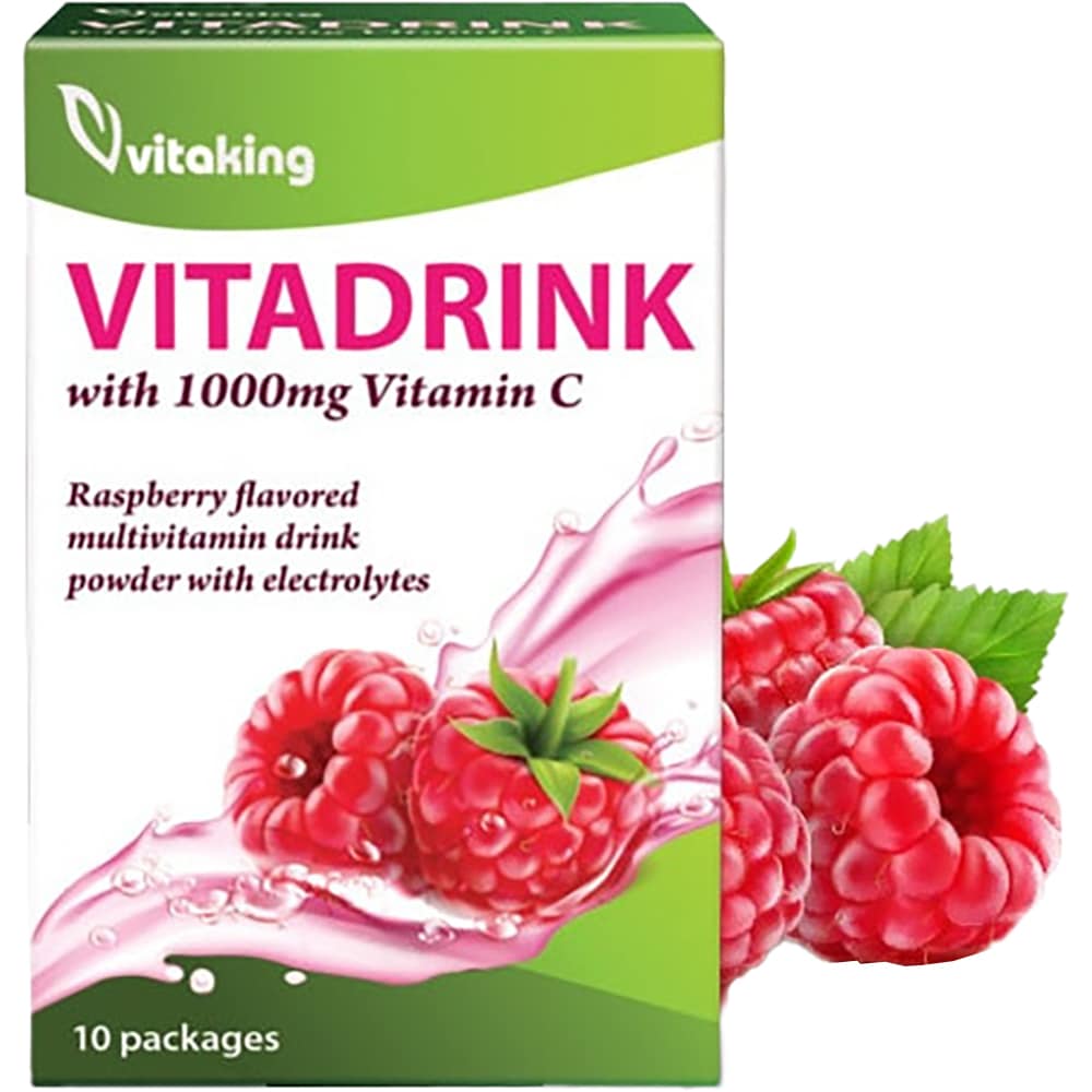 Supliment alimentar Vitadrink cu Vitamine si Electroliti, aroma de zmeura, 10 plicuri, VITAKING