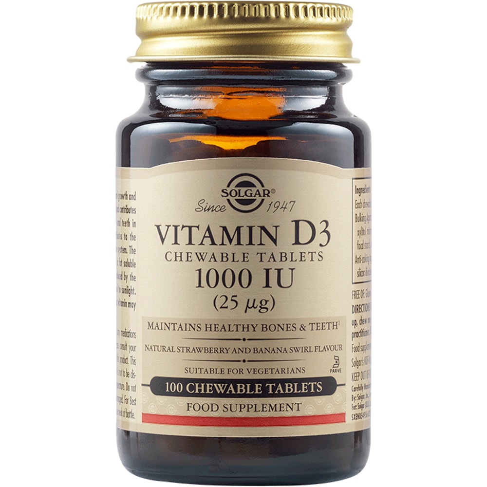 Supliment alimentar Vitamina D3 1000 UI, 100 tablete masticabile, SOLGAR