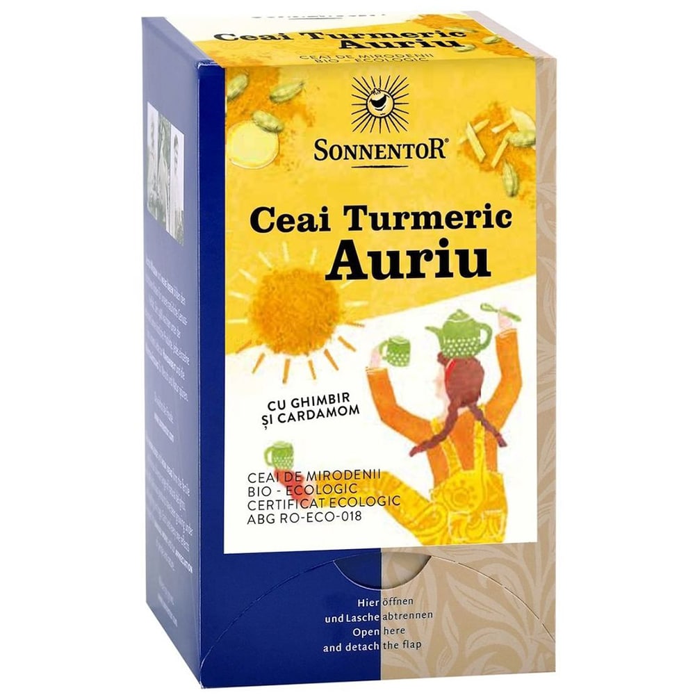 Ceai SONNENTOR Turmeric auriu cu ghimbir si cardamom, 18 plicuri