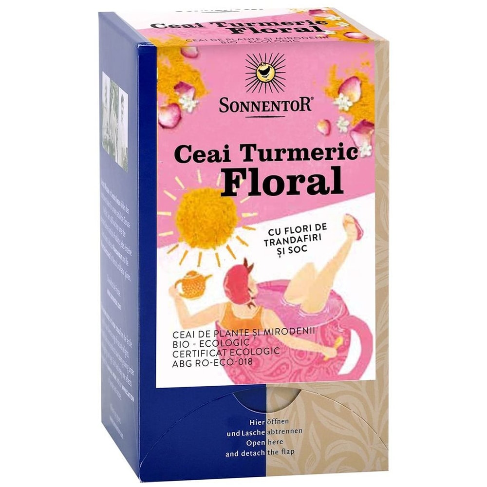 Ceai SONNENTOR Turmeric floral cu flori trandafir si soc, 18 plicuri 