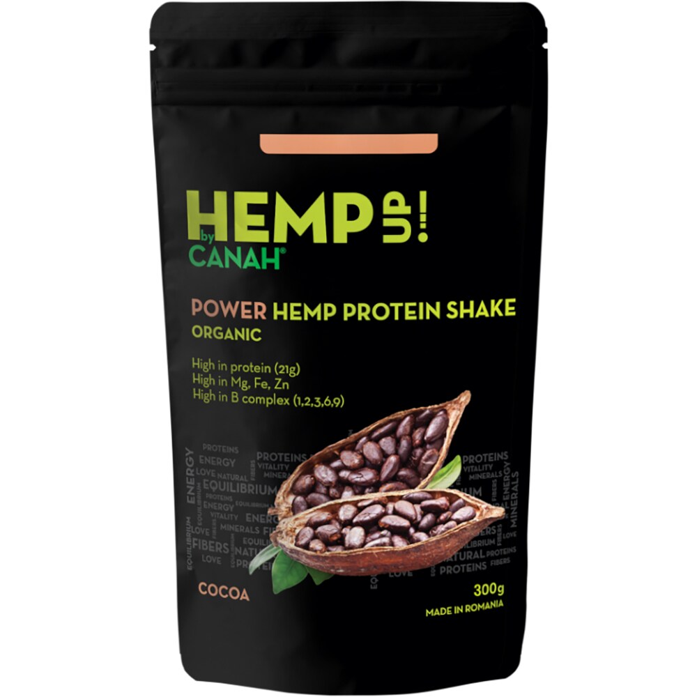 Shake proteic de canepa cu cacao POWER ECO, 300 g, CANAH