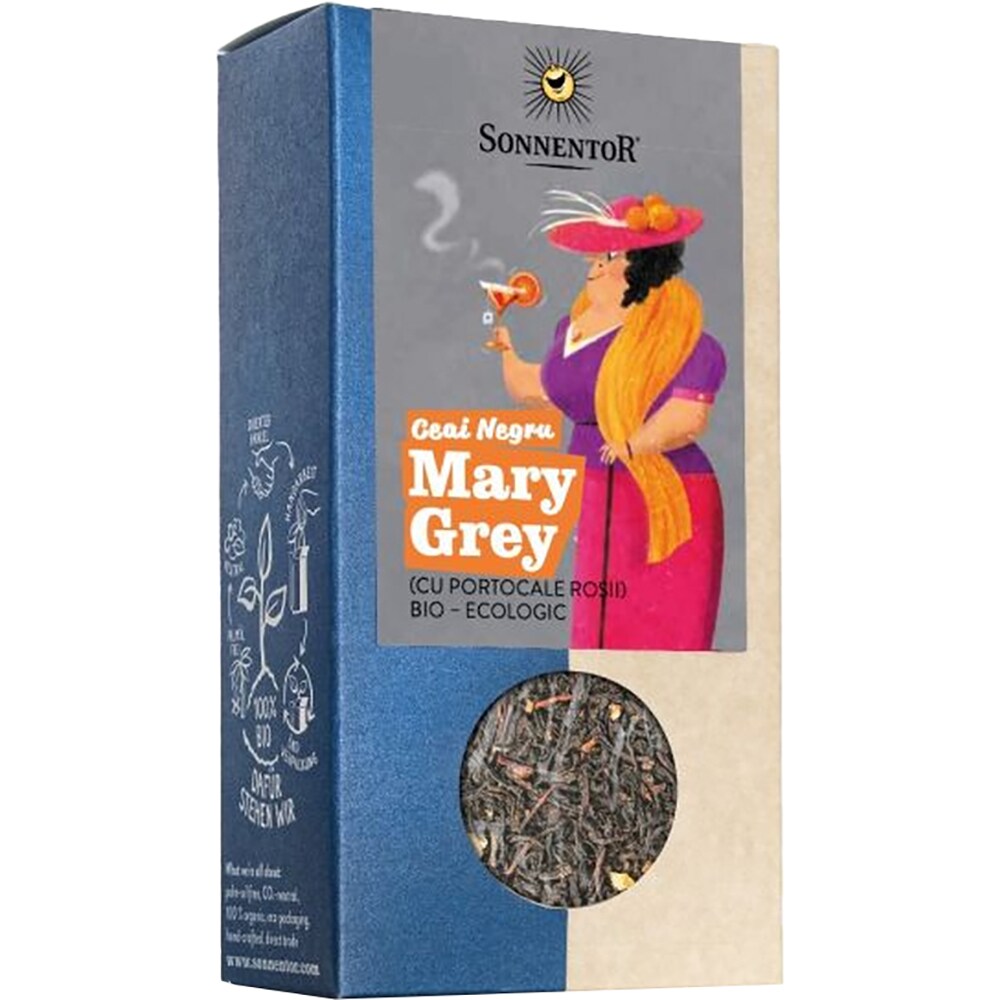 Ceai negru SONNENTOR Mary Grey cu portocale rosii, 90 g 