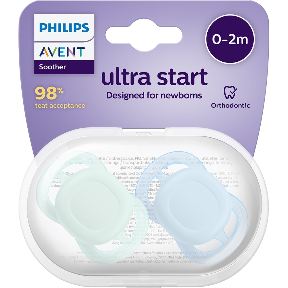 Suzeta PHILIPS AVENT Ultra Start SCF075/02, 0 luni+, 2 buc, albastru-verde
