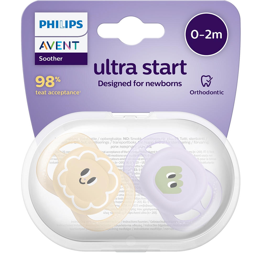 Suzeta PHILIPS AVENT Ultra Start SCF075/03, 0 luni+, 2 buc, multicolor