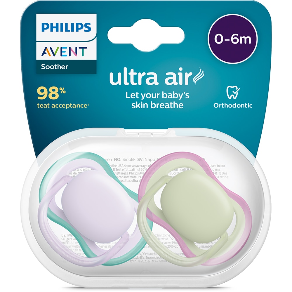 Suzeta PHILIPS AVENT Ultra Air SCF085/24, 0-6 luni, 2 buc, multicolor