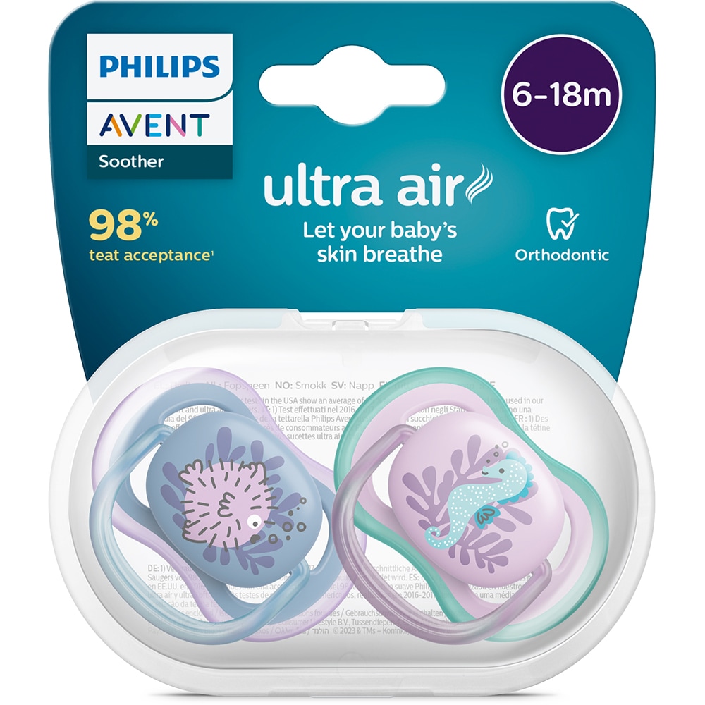 Suzeta PHILIPS AVENT Ultra Air SCF085/61, 6-18 luni, 2 buc, multicolor