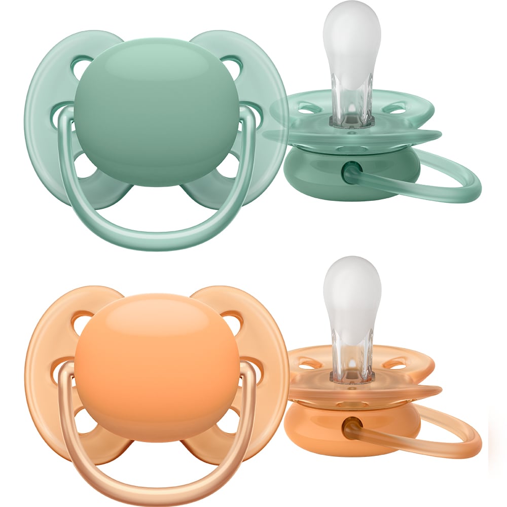 Suzeta PHILIPS AVENT Ultra Soft SCF091/03, 0-6 luni, 2 buc, verde-portocaliu