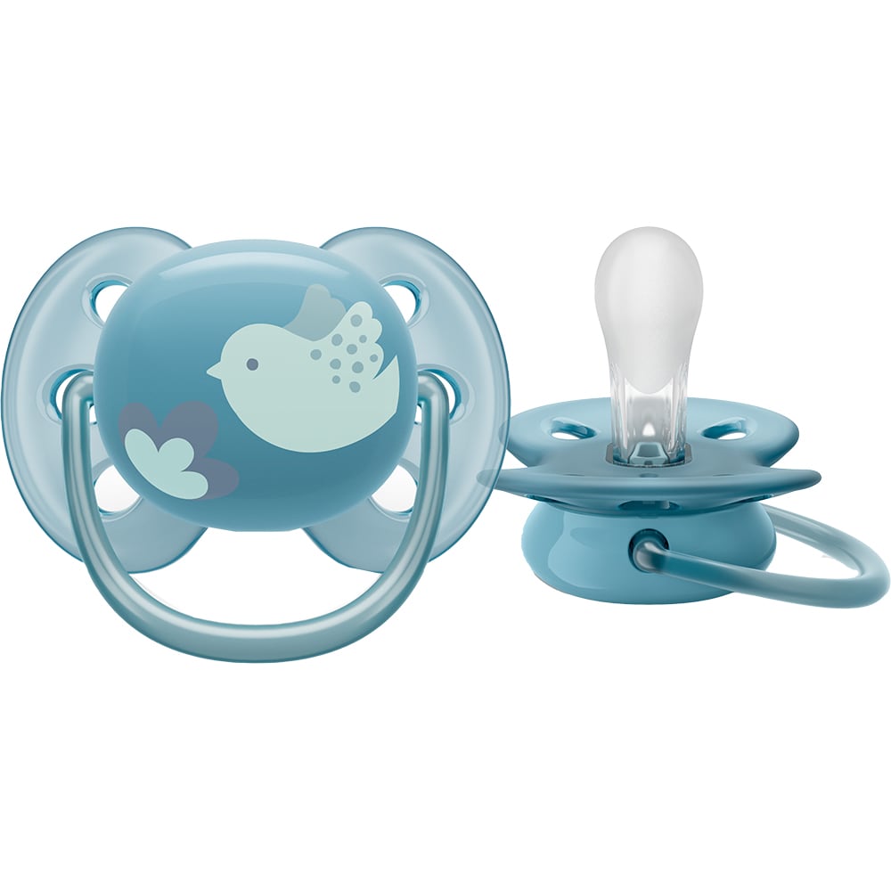 Suzeta PHILIPS AVENT Ultra Soft SCF091/15, 6-18 luni, 2 buc, gri-albastru