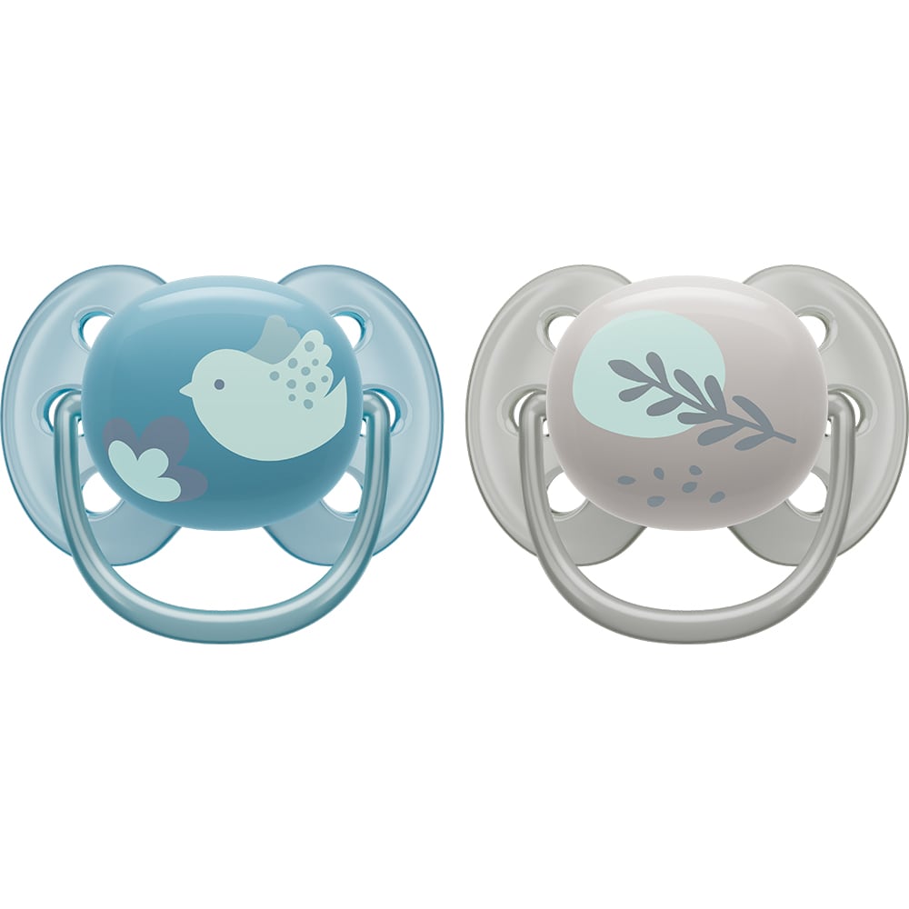 Suzeta PHILIPS AVENT Ultra Soft SCF091/15, 6-18 luni, 2 buc, gri-albastru