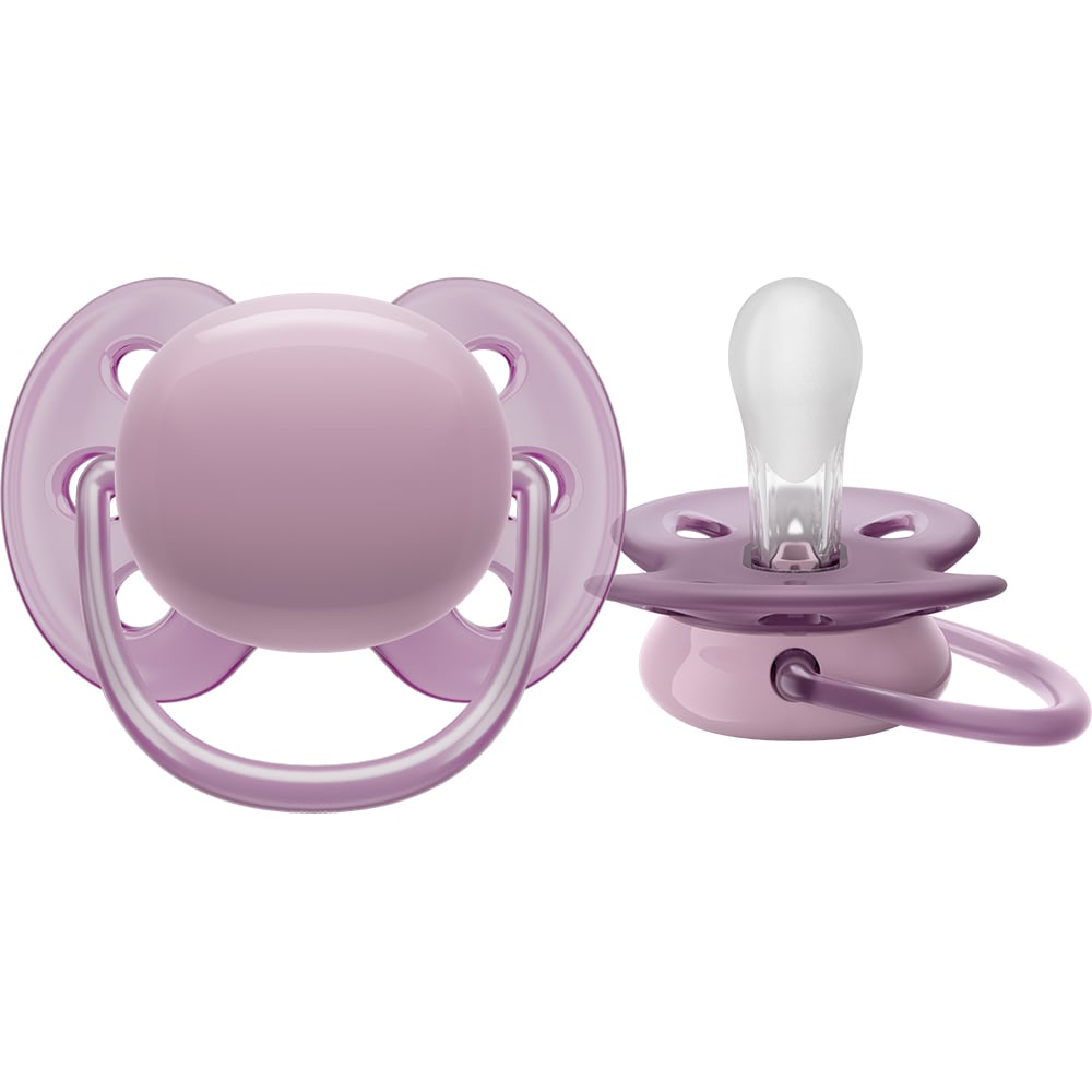 Suzeta PHILIPS AVENT Ultra Soft SCF091/33, 6-18 luni, 2 buc, mov-portocaliu