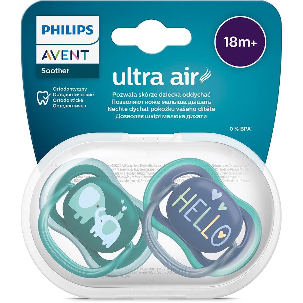 Suzeta PHILIPS AVENT Ultra Air SCF349/18, 18 luni +, 2 buc, verde-albastru