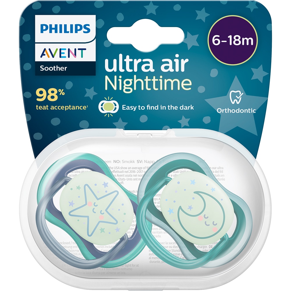 Suzeta PHILIPS AVENT Ultra Air NightTime SCF376/13, 6-18 luni, 2 buc, multicolor